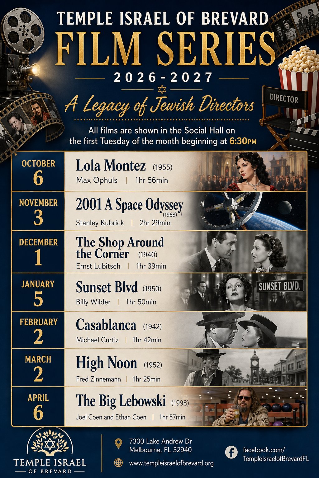 Temple Israel of Brevard Film Series 2026-2027: A Legacy of Jewish Directors